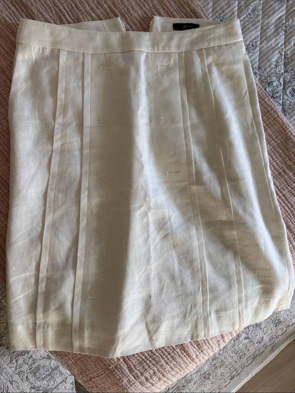 JCrew White Pleated Linen-Blend Skirt